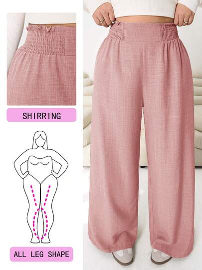 Solflare 2025 Autumn/Winter New Casual Loose Linen-Feel Wide-Leg Pants, Suitable For Outings, Daily Wear, Parties, Commuting, Back To School, Dates, Home, Birthday Parties And Multiple Occasions, Relaxed Elastic Waist, Plus Size, Beige