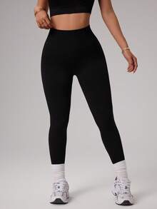 Dewbera Women's Letter Print High Waist Casual Versatile Daily Fitness Sports Leggings - Black - View 5