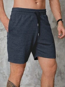 RueChic Men Drawstring Waist Shorts - Blue - View 3