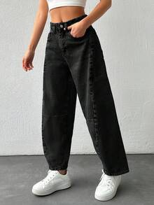 Women's Casual Washed High Waist Flare Leg Jeans - Black - View 3