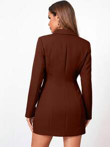 EURMUSE Áo blazer hai hàng cúc màu trơn thời trang dành cho người đi làm - màu nâu - Xem 2