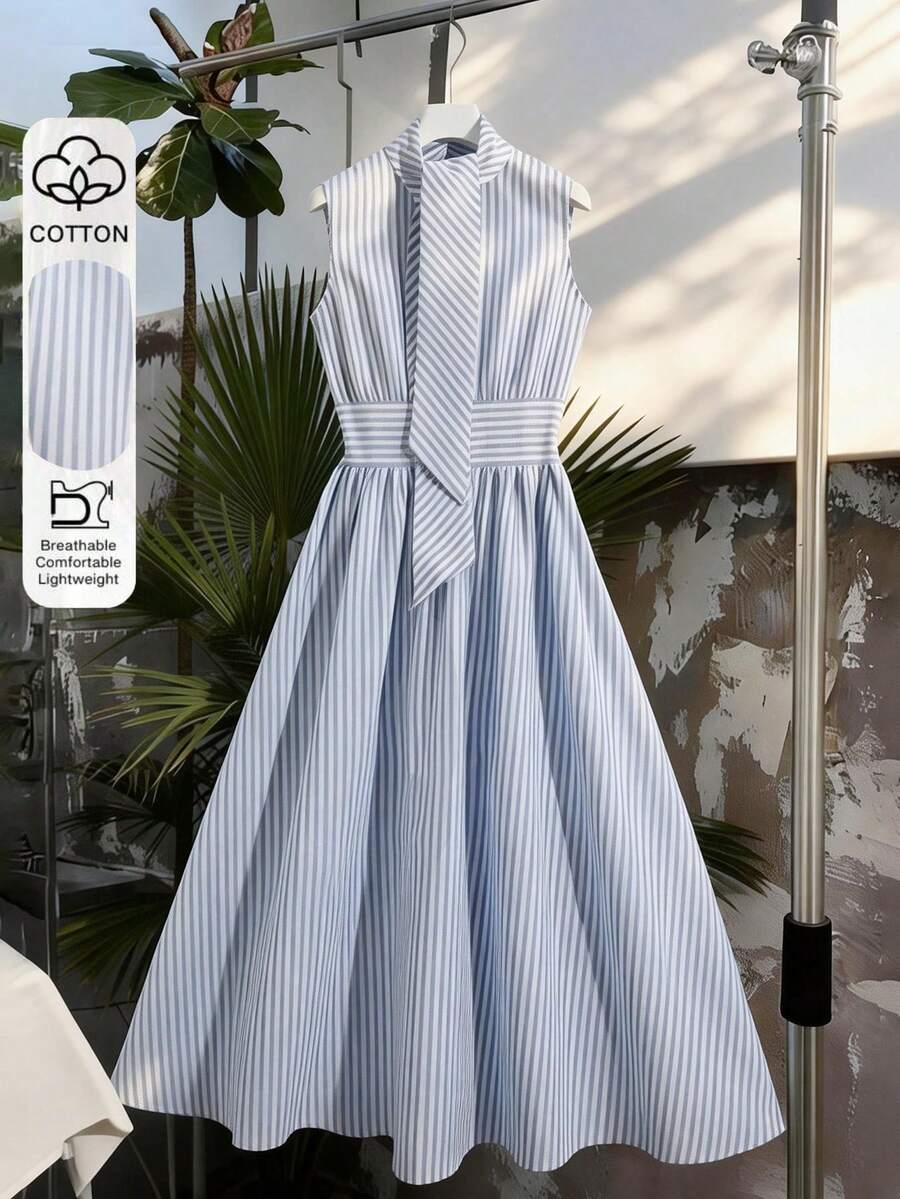 Franclia Women's Casual Commuter Striped Sleeveless Dress, Summer