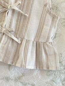 Loomiva Baby Girl Striped Pattern Round Neck Sleeveless Vest And Elastic Waist Shorts 2-Piece Set - White - View 6