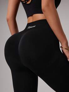 Dewbera Women's Letter Print High Waist Casual Versatile Daily Fitness Sports Leggings - Black - View 4