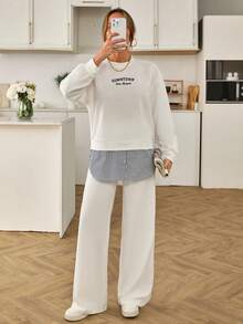 EURMUSE Conjunto de sudadera y pantalón de chándal con patchwork de diseño - Blanco - Ver 5