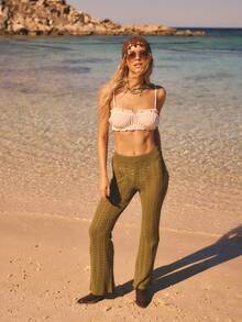 Aralina 轻薄网眼钩编针织度假节日垂坠夏季春季套头裤罩衫性感卡其色 - 軍綠色 - 查看 7