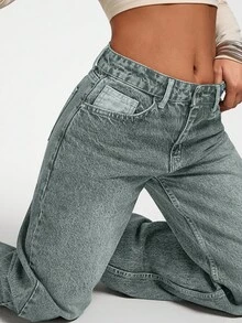LOW WAIST CASUAL STYLE DENIM STRAIGHT - Teal Blue - View 3
