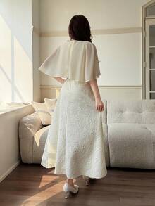 Feyla Bộ đồ 2 món thanh lịch dành cho nữ, gồm váy và áo kiểu jacquard họa tiết hoa 3D, thích hợp cho mùa hè. - Màu be - Xem 3