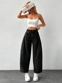 Women's Casual Washed High Waist Flare Leg Jeans - Black - View 5