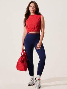 SHEIN Dewbera 纯色露背系带短款运动背心 - 紅色 - 查看 6