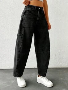 Women's Casual Washed High Waist Flare Leg Jeans - Black - View 4