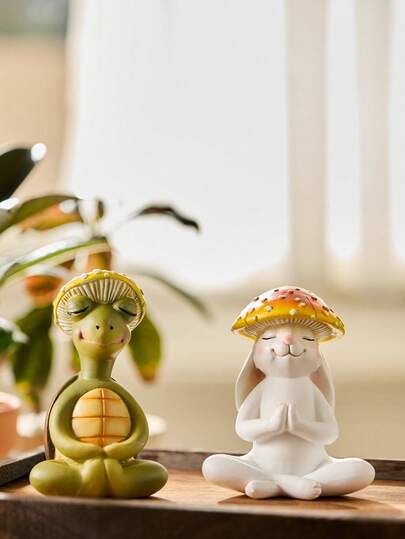 Cirelle A Meditation Animal Statue With A Mushroom Cap, A Sturdy ABS Plastic Zen Yoga Statue, Hand-Painted Rabbit And Turtle Table Decorations, Suitable For Use As Moisture-Proof Decorations On Home Office Desks, Meditation Spaces, Garden Terraces And Bookshelves. It Is The Perfect Birthday, Housewarming And Holiday Gift For Friends, Family, Yoga Enthusiasts And Nature Lovers.