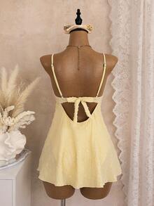 Bellisia Women's Textured Fabric Backless Bow Tie Shoulder Strap Beaded One-Piece Swimsuit, Sweet Lady Beach Holiday Party Style - Yellow - View 2