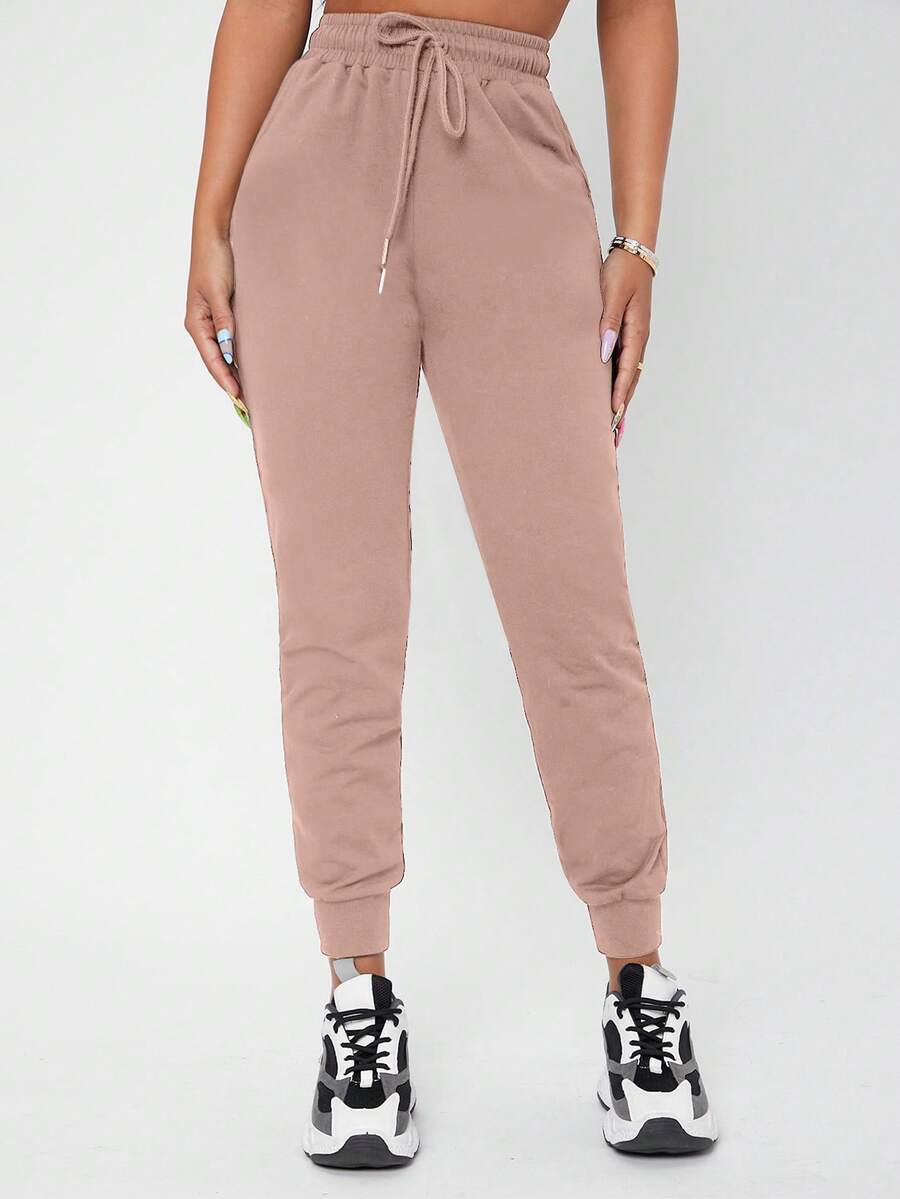 SHEIN PETITE Solid Drawstring Waist Sweatpants - Lilac Purple - View 1