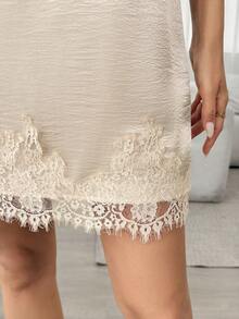 Easowa Sleeveless A-Line Dress, Satin Fabric With Luster, Lace Hem, Casual Relaxed Elegant Office/Vacation Wear Mini Dress For Women, Spring/Summer - Apricot - View 5