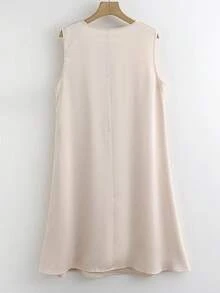 Franclia Women's Spring And Summer Round-Neck Open-Neck Pearl-Embellished Blouse Loose A-Line Short Dress, Spring And Summer Dress, Fashionable And Casual Elegant Dress, Pearl Collar Dress, Fashionable And Elegant Dress, Outwear Clothing - Apricot - View 2