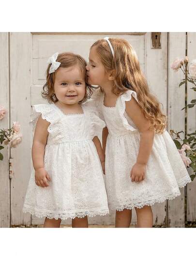 Loomiva Baby Girl Vacation, Wedding Casual Cute Floral Embroidery Ruffle Collar Dress, Versatile And Comfortable