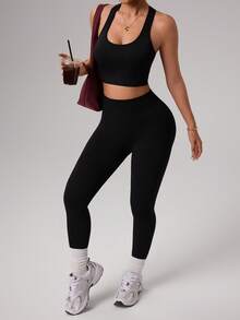 Dewbera Women's Letter Print High Waist Casual Versatile Daily Fitness Sports Leggings - Black - View 7