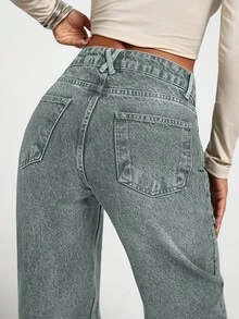LOW WAIST CASUAL STYLE DENIM STRAIGHT - Teal Blue - View 2