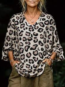 EMERY ROSE Women's Casual Leopard Print Batwing Sleeve T-Shirt - Multicolor - View 3