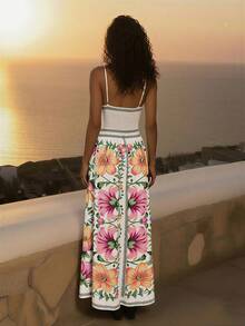 CAJUNI Đầm maxi ôm sát không tay trễ vai màu mơ và vàng, phong cách thường ngày, lãng mạn, tự nhiên dành cho nữ, thích hợp cho hẹn hò, dự tiệc, lễ hội âm nhạc hoặc hoạt động ngoài trời. - Nhiều màu - Xem 3