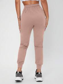 SHEIN PETITE Solid Drawstring Waist Sweatpants - Lilac Purple - View 2
