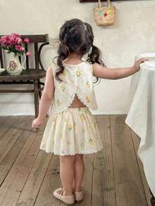 Emery Rose Kids Emery Rose Kids 两件套少女碎花蕾丝边无袖上衣和裙子套装 - 彩色 - 查看 9