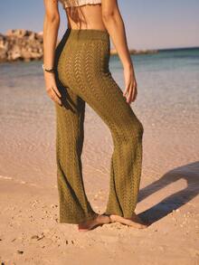 Aralina 轻薄网眼钩编针织度假节日垂坠夏季春季套头裤罩衫性感卡其色 - 軍綠色 - 查看 6