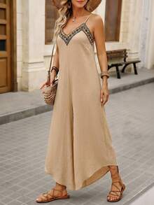 Brillora Semester Casual Webbing Decor Jumpsuit För Damer - Aprikos - Visa 3