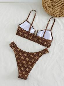 Swim Chiccia Casual Fabric Women's Bikini Set Featuring Print, V Wired Top, Spaghetti Straps, And High Cut Bottom - Multicolor - View 9