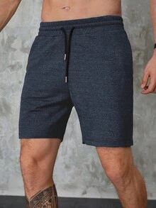 RueChic Men Drawstring Waist Shorts - Blue - View 1