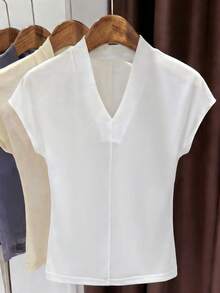 Franclia Women's White Knit Mesh Sheer Elastic Casual Elegant Blouse Top - White - View 3