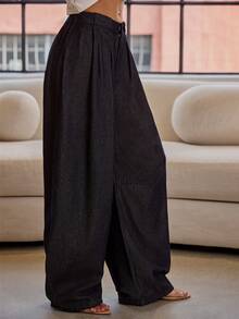 Hauture Women's High Waist Barrel Leg Pleated Trouser Pant,Dark Blue Summer Chic Everyday Old Money Dark Wash Denim Jeans,Wide Leg Statement Business Casual - Dark Wash - View 4
