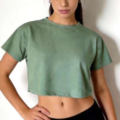 Crop top oversize para dama deportivo, manga corta, corte recto, estilo casual unitalla (30-34), ideal para outfits modernos y cómodos