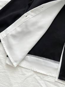 Lalippa Women's 2 In 1 Single-Breasted Long Sleeve Casual Shirt - Black and White - View 5