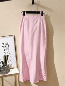 Resyla Women's Casual Commuter Striped Ruched Skirt - Pink - View 2
