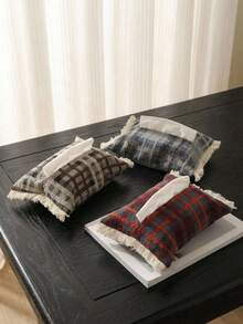 Cirelle Hộp đựng khăn giấy viền tua rua kẻ caro, hộp đựng khăn giấy bằng vải trang trí với thiết kế dệt cổ điển, hộp đựng khăn giấy hình chữ nhật thời trang cho bàn trang điểm, bàn cà phê, bàn làm việc văn phòng và nội thất xe hơi, món quà tân gia, sinh nhật và quà tặng chủ nhà hoàn hảo cho bạn bè, gia đình, những người đam mê trang trí nhà cửa và những người yêu thích phong cách tối giản, mùa xuân đến mùa hè. - Hộp khăn giấy - Xem 2