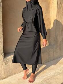 Swim Mulvari Women's Modest Solid Color Burkini Set - Black - View 10