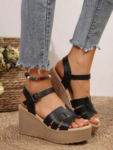 230 Sandalias de plataforma tipo cuña plastico con hebilla ajustable ligeras - Negro - Ver 6