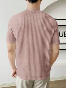 SWAVVY Men's Casual Solid Color Short Sleeve Stretchy Knit T-Shirt, Summer - Pink - View 2