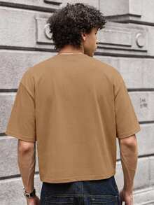 SWAVVY Men's Knit Casual Daily Loose Short Sleeve T-Shirt - Rust Brown - View 2