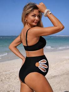 SHEIN Maternity Beach Bikini Set - Black - View 1