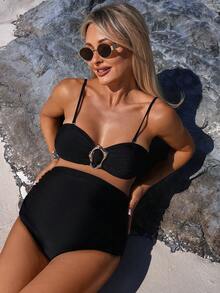 Swim Vcay بكيني أحادي اللون للحوامل للعطلات الشاطئية - الأسود - مشاهدة 1