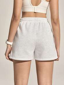 Exploreva Exploreva Damen Shorts mit Buchstaben-Muster, Kordelzug Taille, Outdoor Shorts zum Joggen für Damen, Damen Sweat Shorts - Grau - Übersicht 7