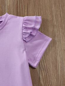 Elladie kids 新款4-7岁女童春夏圆领短袖T恤和牛仔背带裤套装，刺绣贴片设计，适合休闲、度假、上学、户外活动 - 彩色 - 查看 3