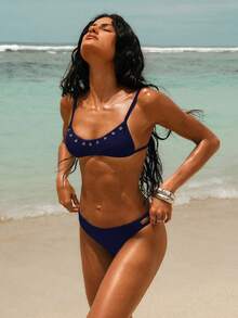 Oceva 女士纯色泳装套装，适合度假和海滩穿着 - 藏蓝色 - 查看 3