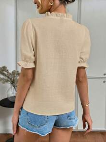 Easowa 女士休闲刺绣纯棉白衬衫，适合度假穿着 - 卡其色 - 查看 2