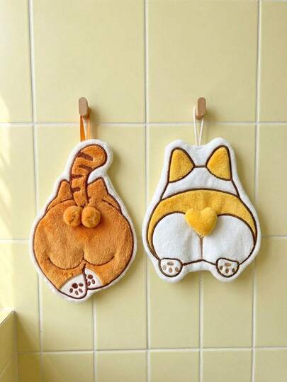 Joivida Corgi Butt Cat Hanging Kitchen Towel Set - Absorbent Reusable Small Washcloth, Cute Cartoon Animal Dish Towel, Trending Home Decor, Funny Gifts For Pet Lovers, Cotton Fast Drying Hand Towel For Bathroom & Kitchen, Soft Washable Facecloth