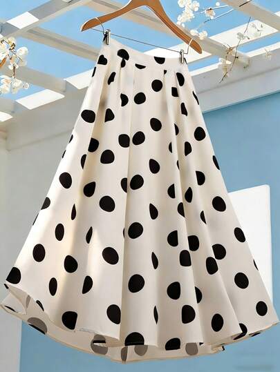 Franclia Retro Large Polka Dot Umbrella Skirt / Printed Draping Mid-Length Skirt / French Elegant / Commute & Date Skirt