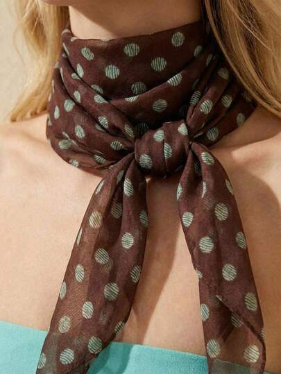 Joivida 1Pc/2Pcs French Retro Brown Polka Dot Long Silk Scarf For Women, Versatile And Multi-Purpose Headband, Scarf, Neck Accessory